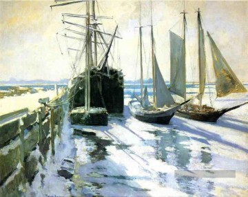  marin - Hiver Gloucester Harbour Impressionniste paysage marin John Henry Twachtman